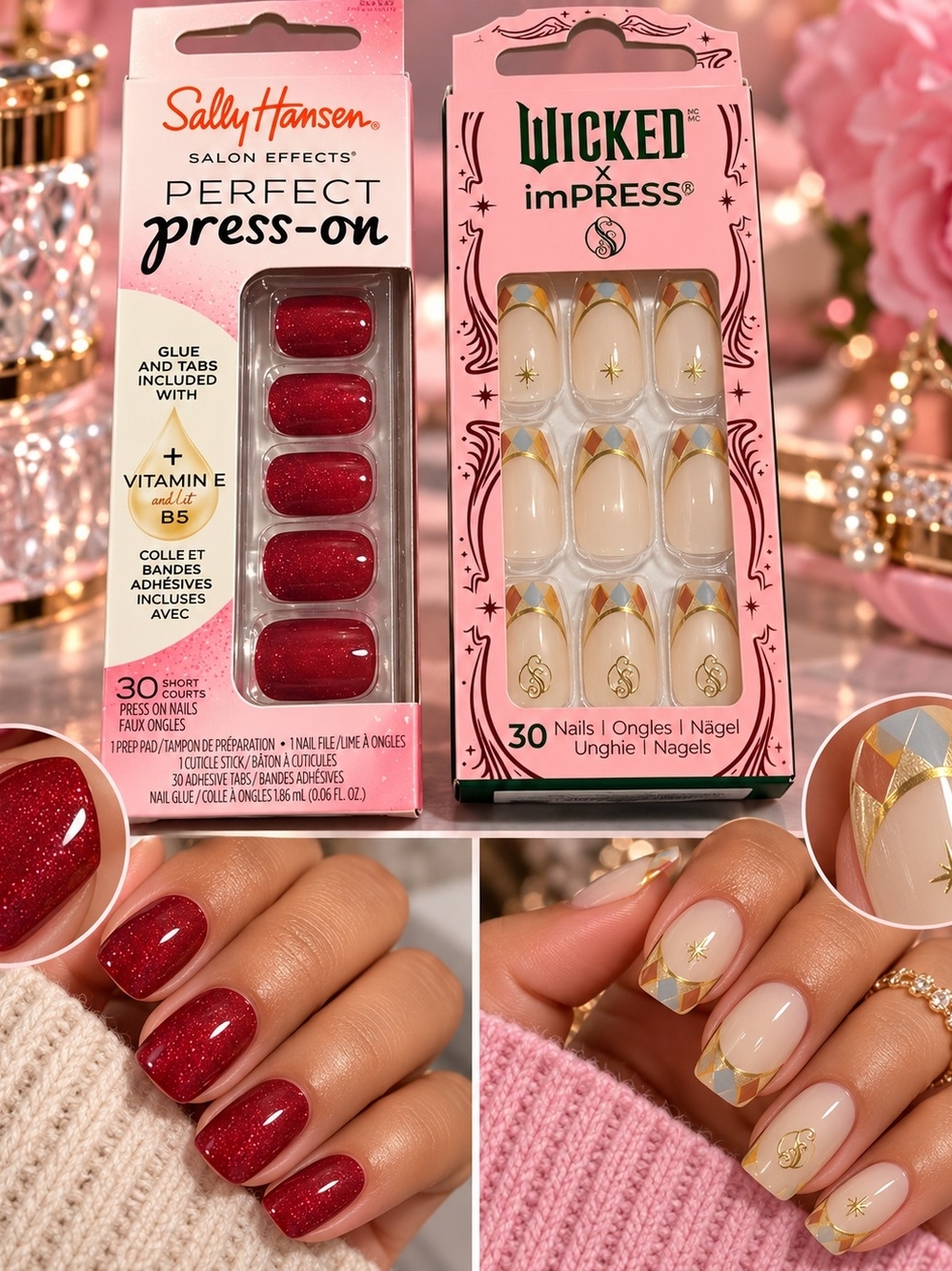 Sally Hansen & Wicked x imPRESS Red and Nude Press-On Nail Set